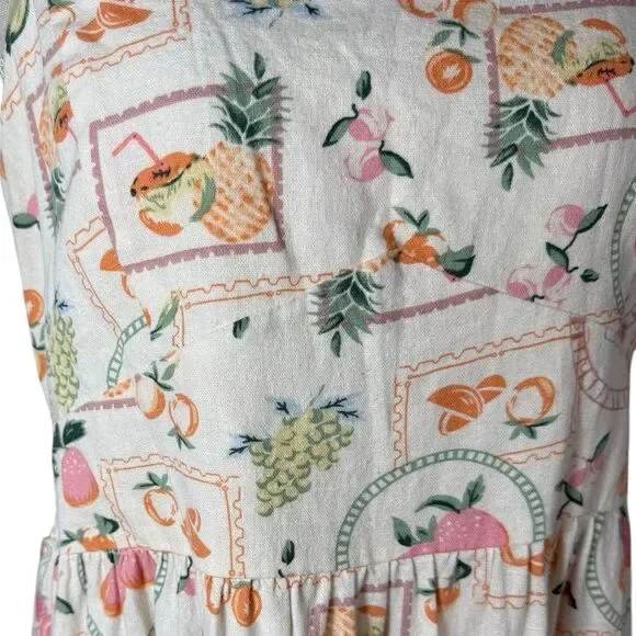 Cynthia Rowley Linen Blend Summertime Fruity Conversational Print Midi Dress - Picture 8 of 13